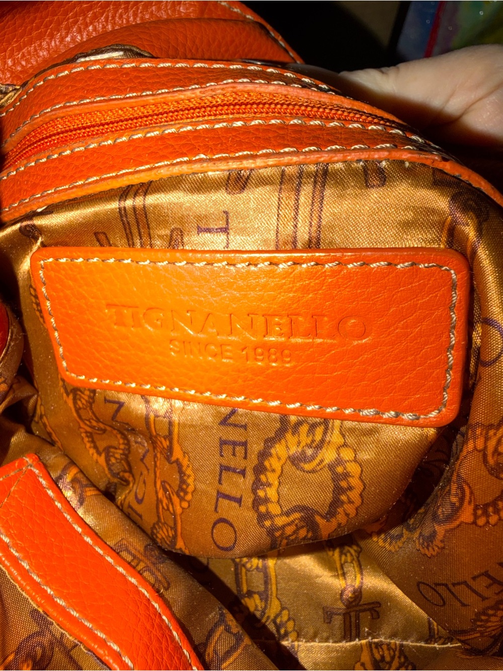 Tignanello Tangerine Orange Pebbled Leather Multi Pocket Shoulder Hobo Bag - Picture 8 of 12